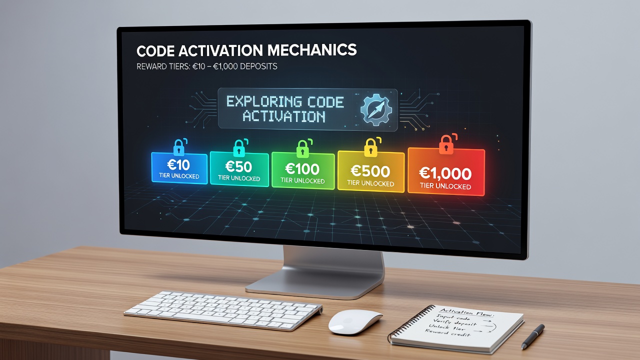 Screenshot of tiered reward table displaying code requirements for deposits from 10 to 1000 euros