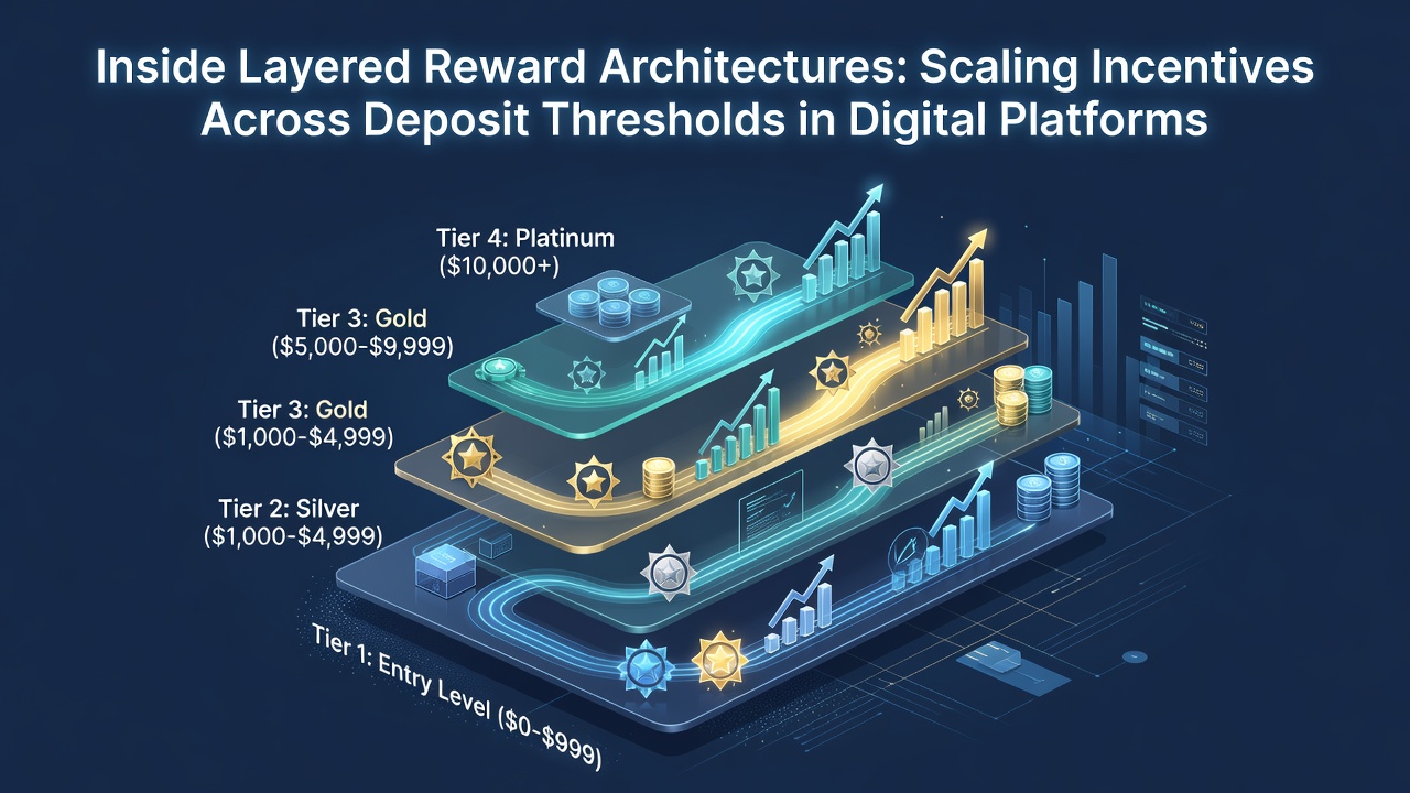 Visualization of tiered reward structures and deposit threshold mechanics in digital platform interfaces
